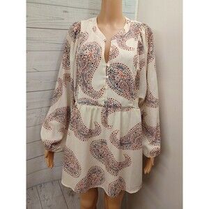 Calstyle Pullover Tunic Top Sz L Empire Waist Ivory Paisley NWT $39